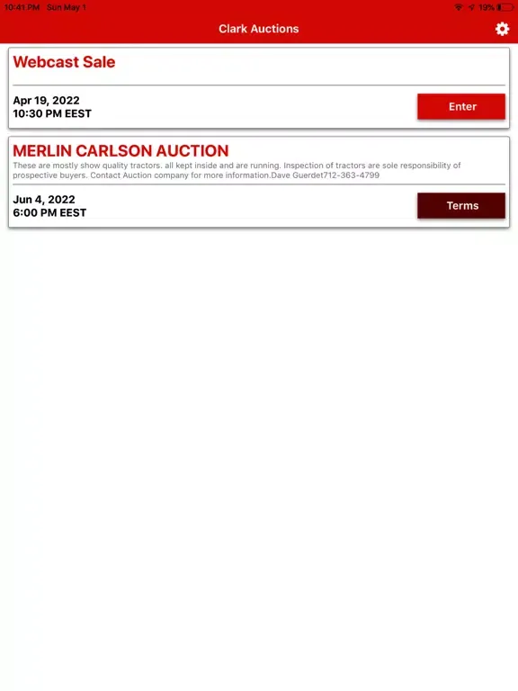 Clark Auctions Live iPad  Screenshots