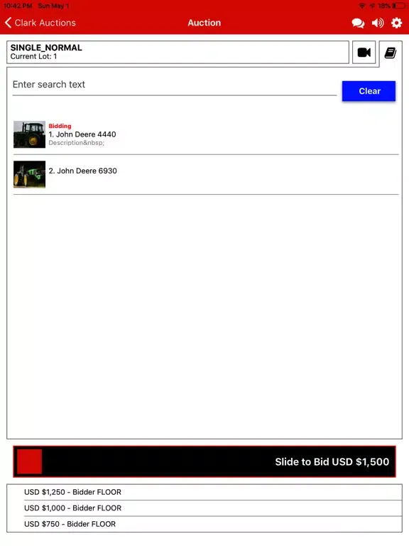 Clark Auctions Live iPad  Screenshots