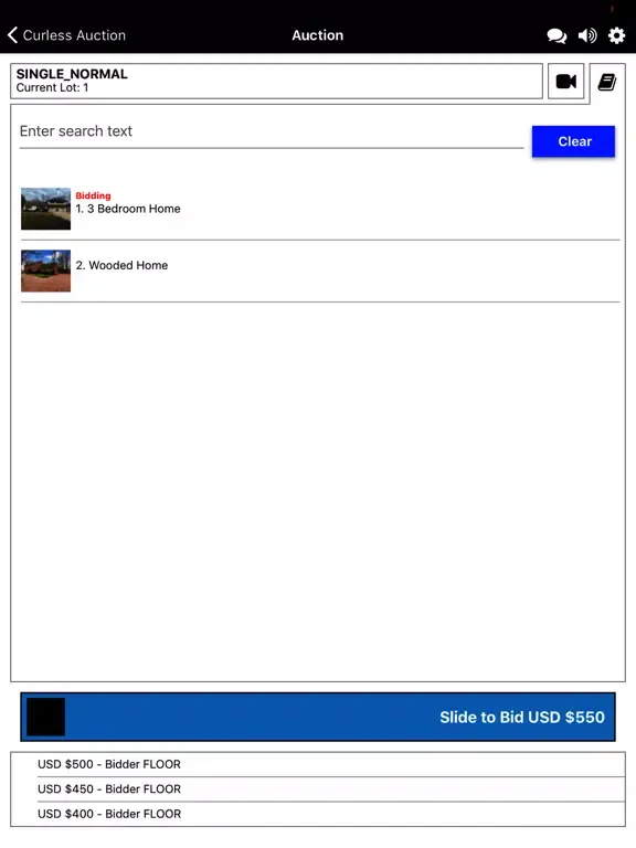 Tangkapan layar Curless Auction Live iPad 