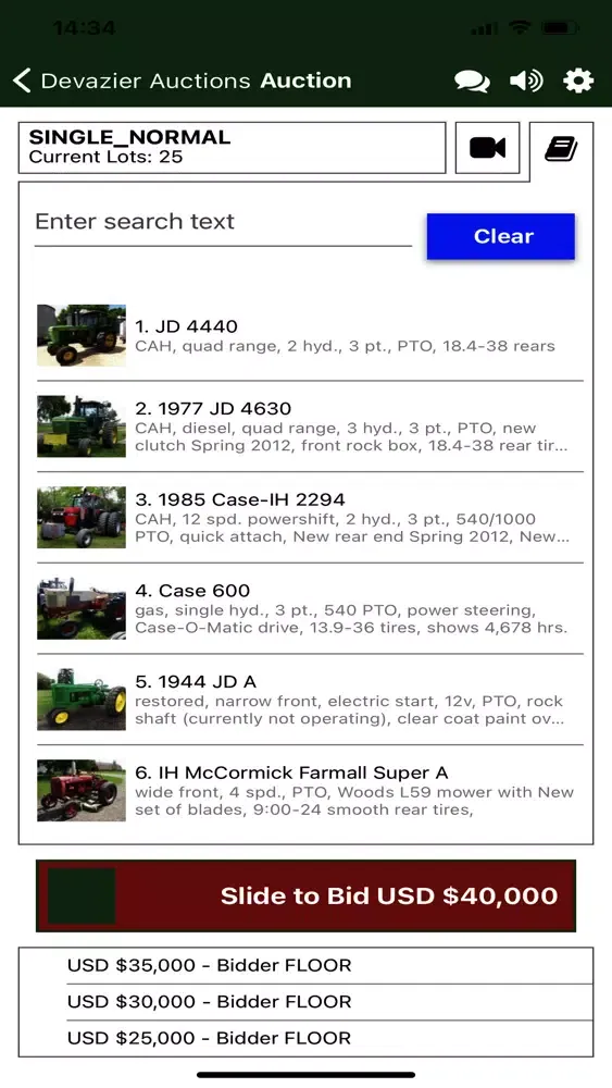 Capturas de tela do Devazier Auctions Live