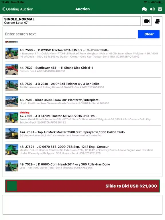 Gehling Auction Live iPad 应用截图