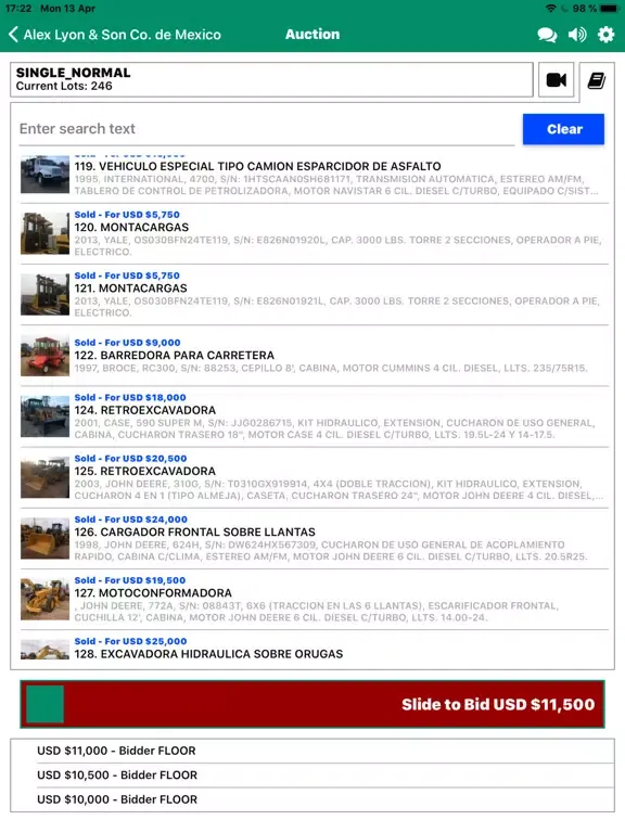 Lyon Mexico Bidding App iPad 应用截图
