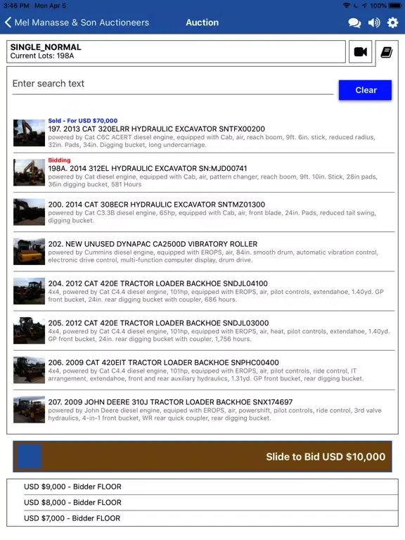 Manasse Auctioneers Live iPad  Screenshots