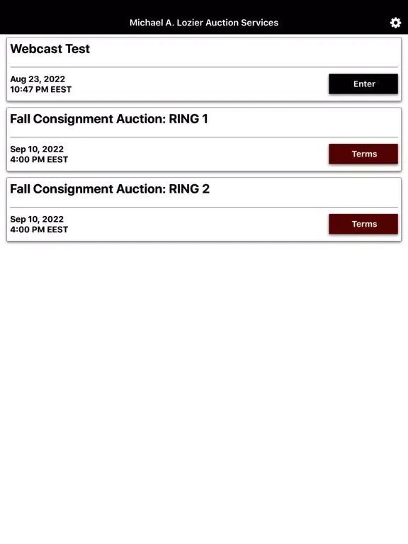 Ảnh chụp màn hình của Michael A. Lozier Auction Live iPad 