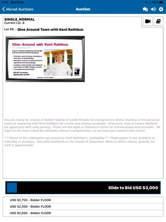 Ảnh chụp màn hình của Murad Auctions Live iPad 