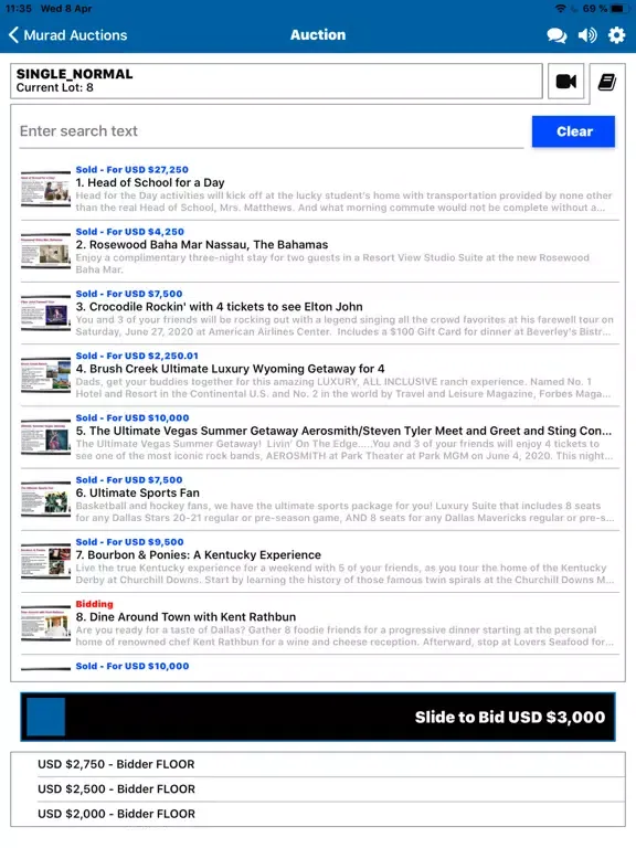 Ảnh chụp màn hình của Murad Auctions Live iPad 