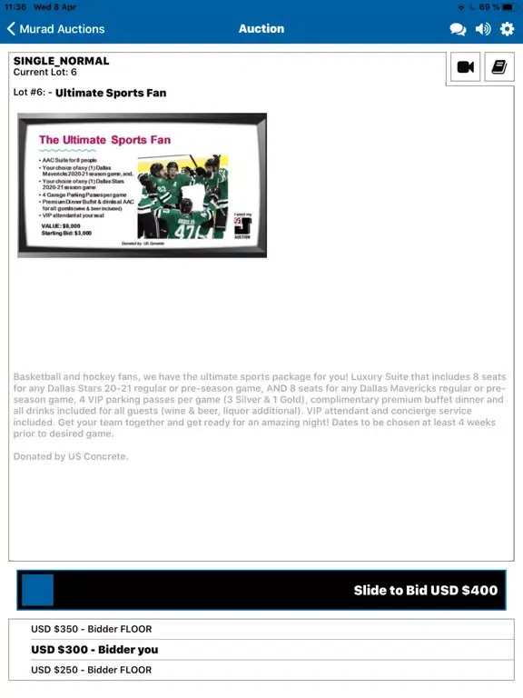 Ảnh chụp màn hình của Murad Auctions Live iPad 