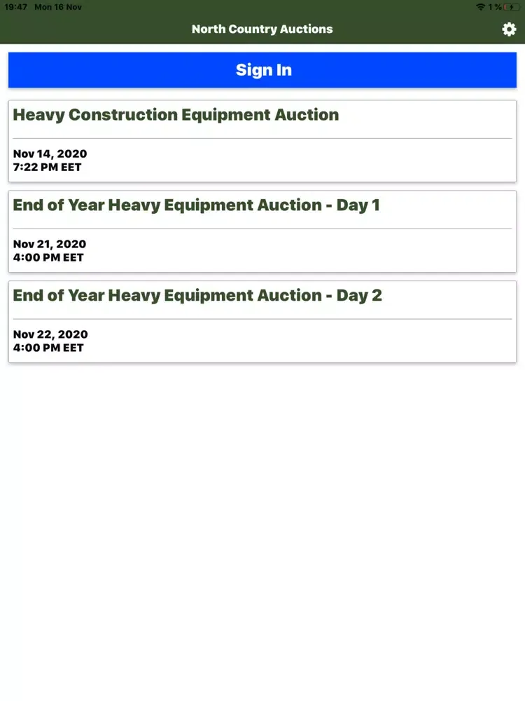 Tangkapan skrin North Country Auctions Live iPad 