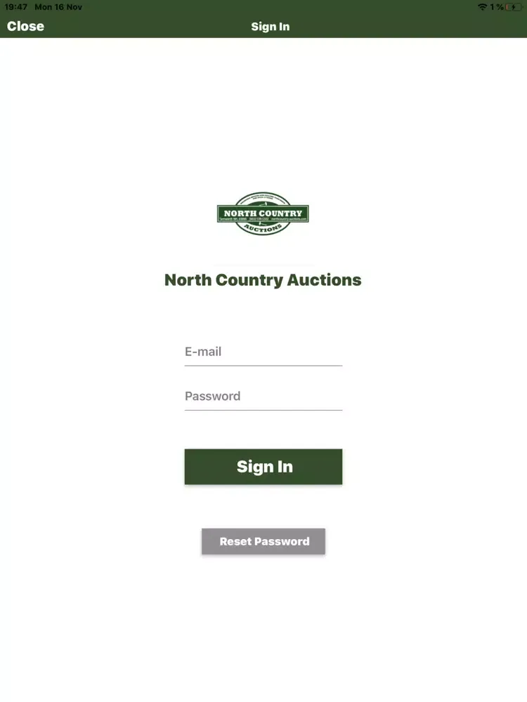 Tangkapan skrin North Country Auctions Live iPad 
