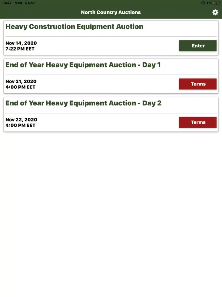 Tangkapan skrin North Country Auctions Live iPad 