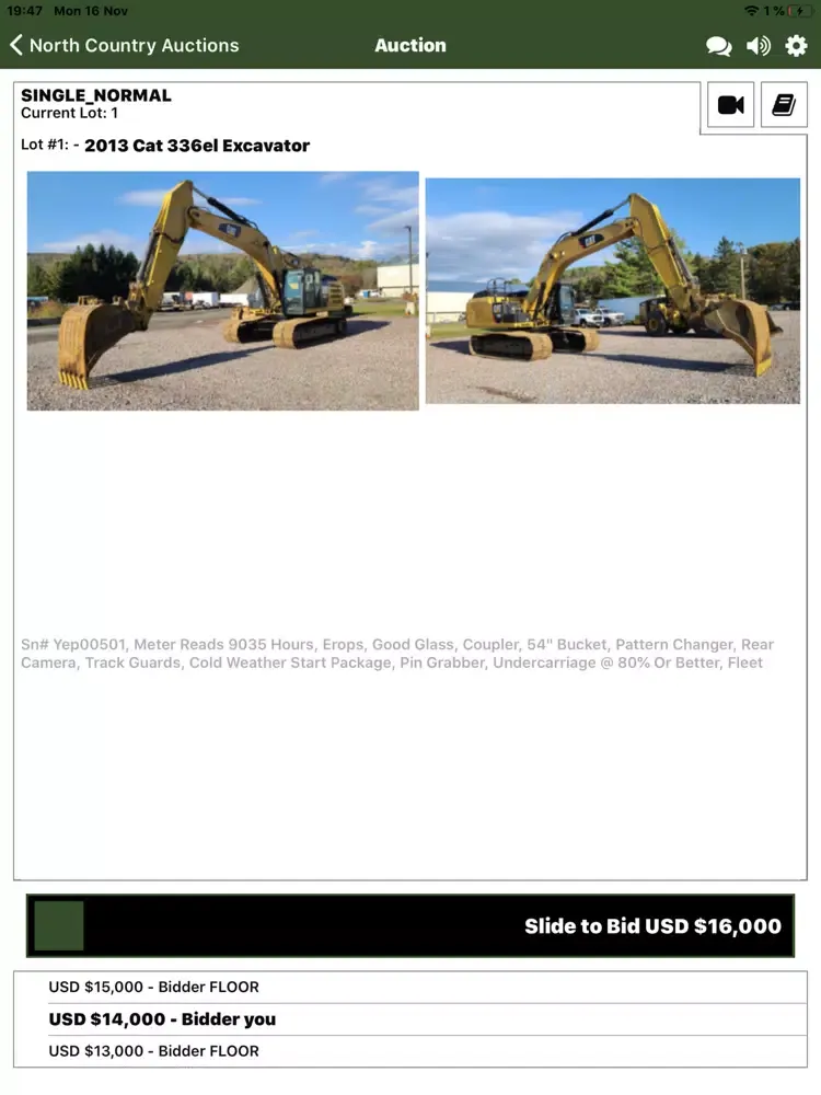 Tangkapan skrin North Country Auctions Live iPad 