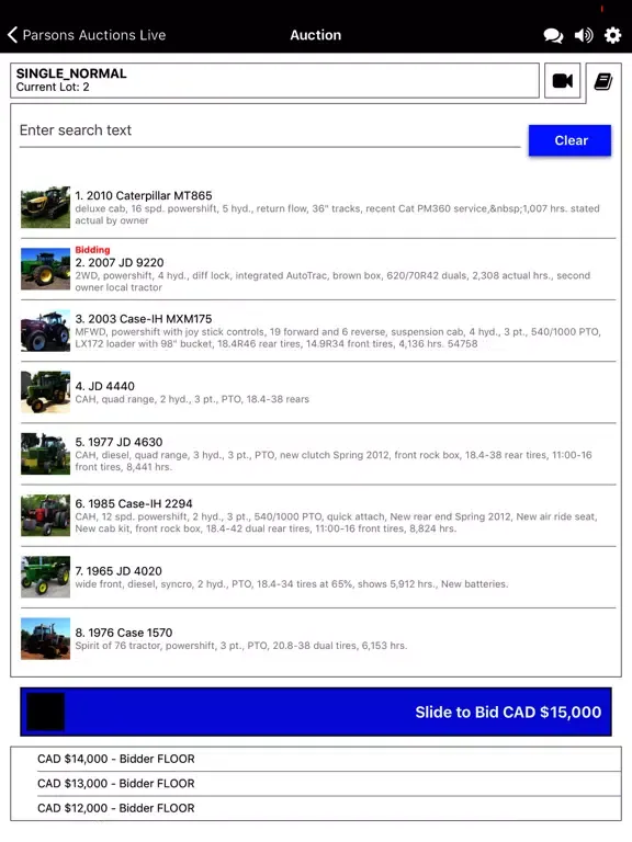 Parsons Auctions Live iPad 应用截图