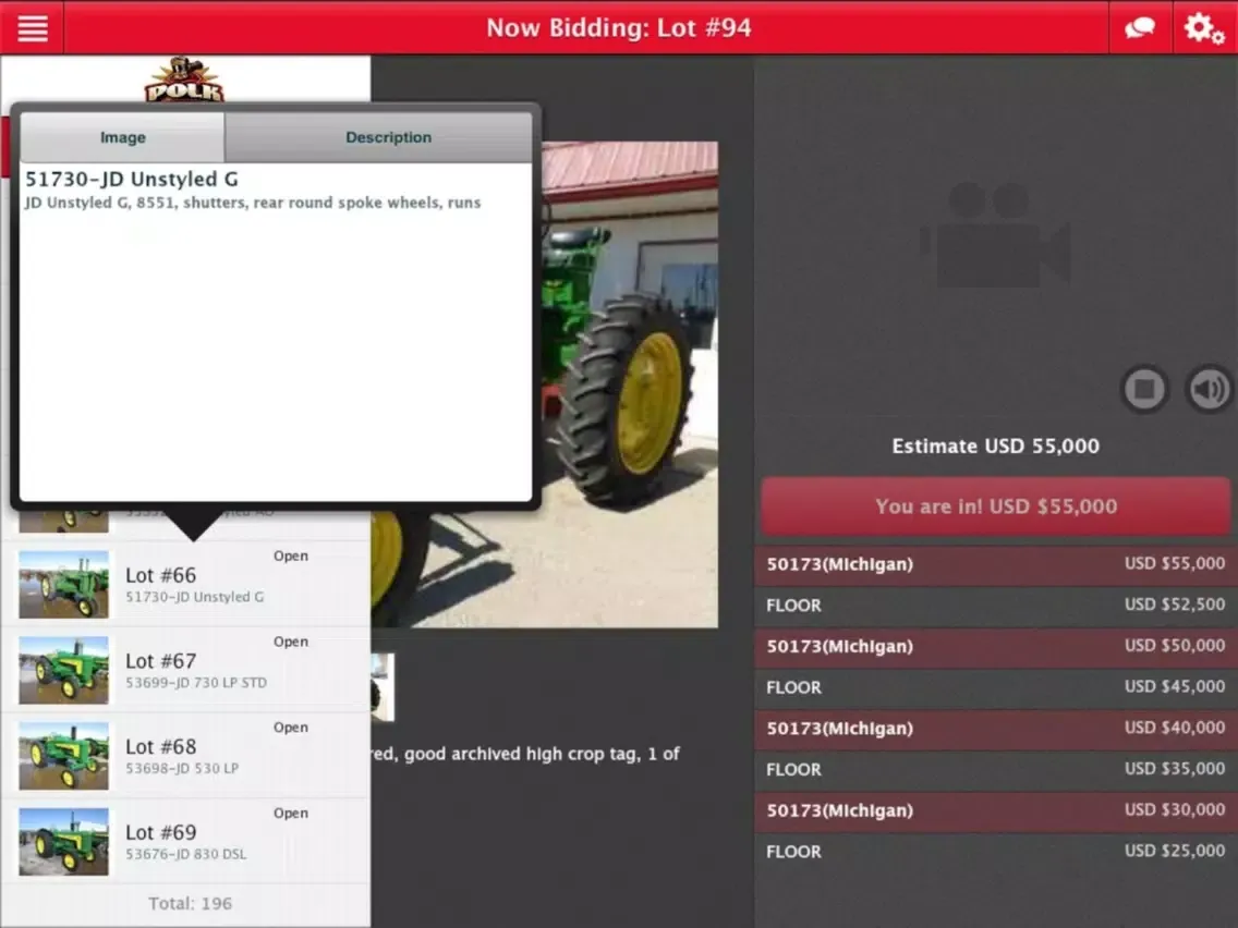 Capturas de tela do Polk Auction Bidding Ap iPad 