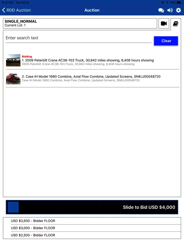 RDD Auction Live iPad Screenshots