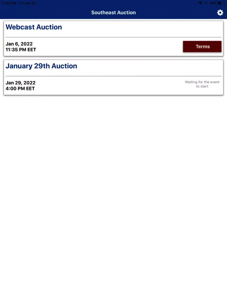 Tangkapan skrin Southeast Auction Live iPad 