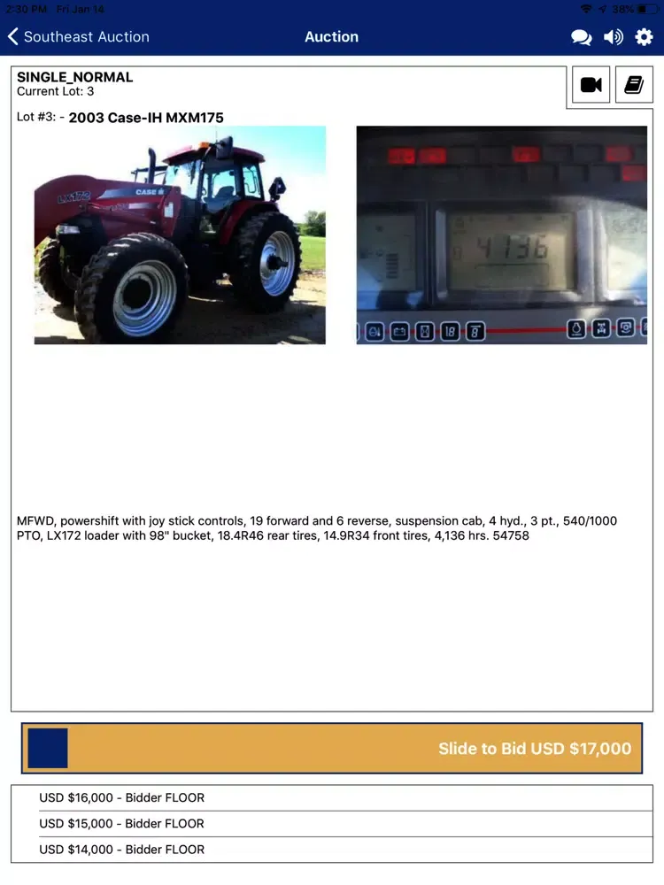 Tangkapan skrin Southeast Auction Live iPad 