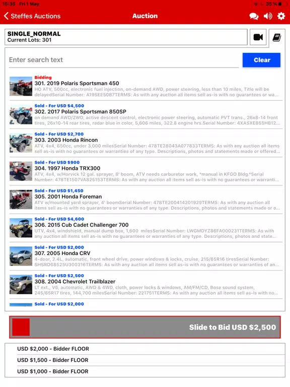 Capturas de pantalla de Steffes Bidding App iPad 