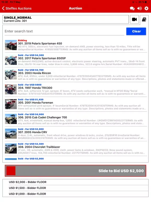 Capturas de pantalla de Steffes Bidding App iPad 