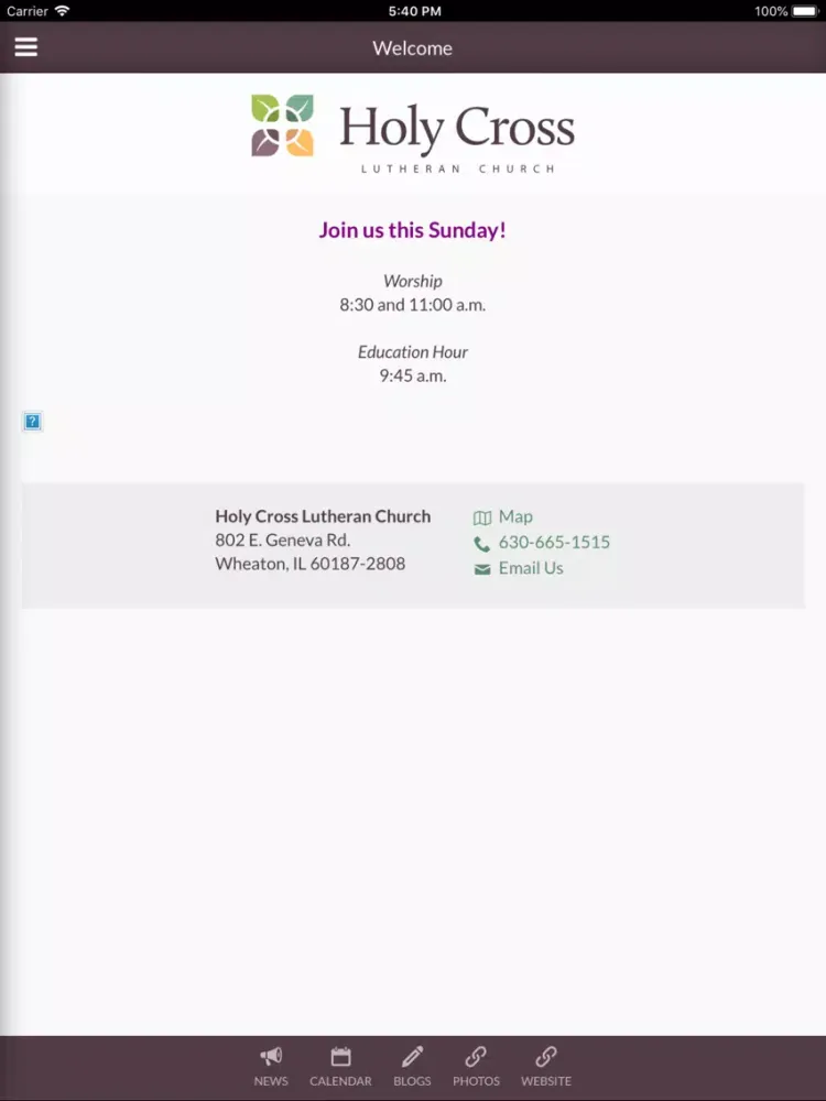 Tangkapan layar Holy Cross Lutheran Wheaton IL iPad 