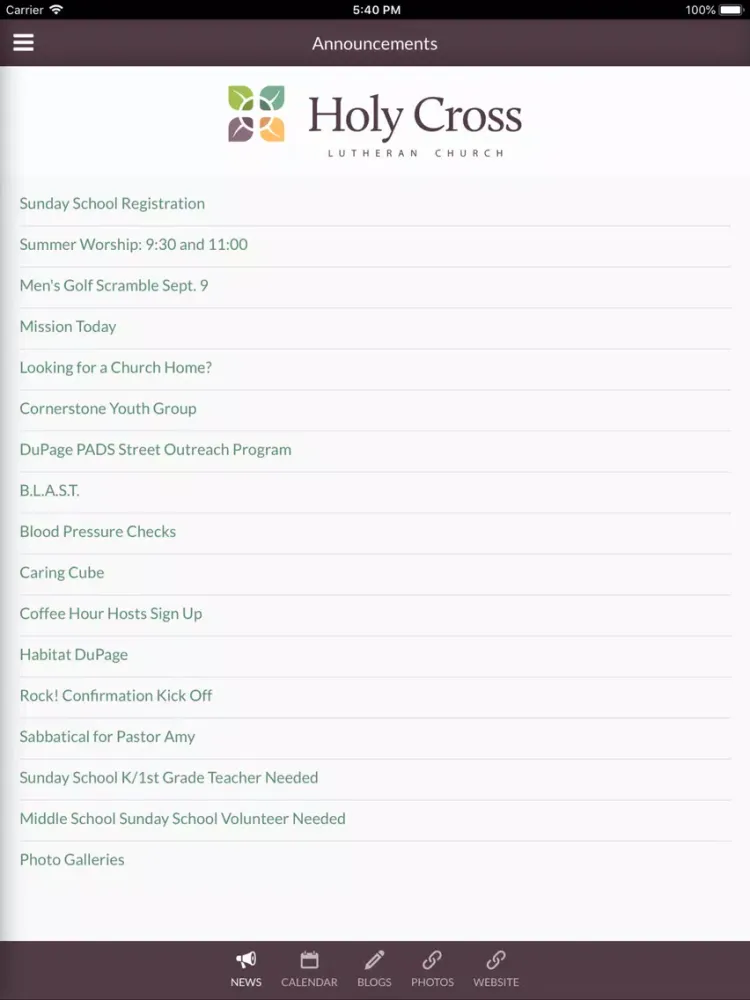 Tangkapan layar Holy Cross Lutheran Wheaton IL iPad 
