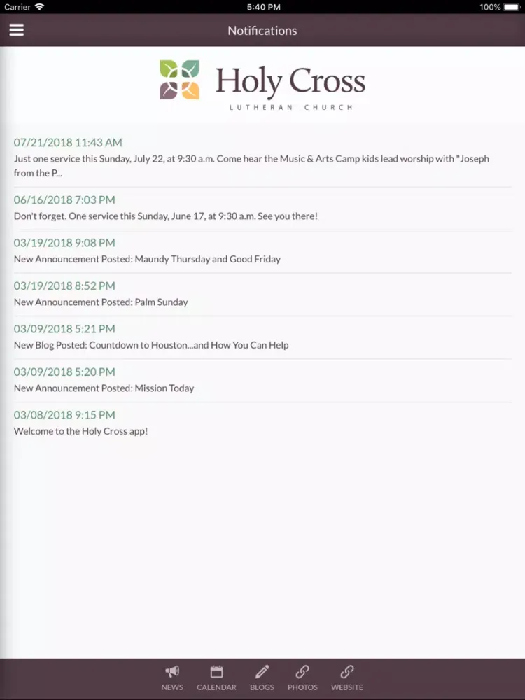 Tangkapan layar Holy Cross Lutheran Wheaton IL iPad 