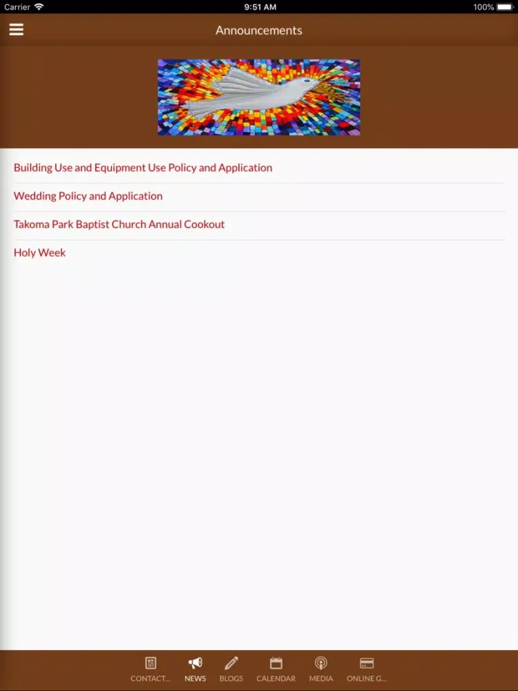 Скриншоты Takoma Park Baptist Church iPad 