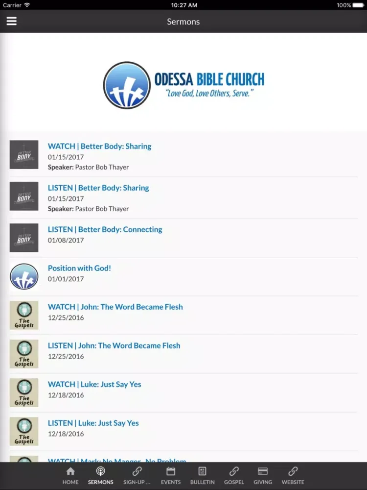 Ảnh chụp màn hình của Odessa Bible Church - Odessa, TX iPad 