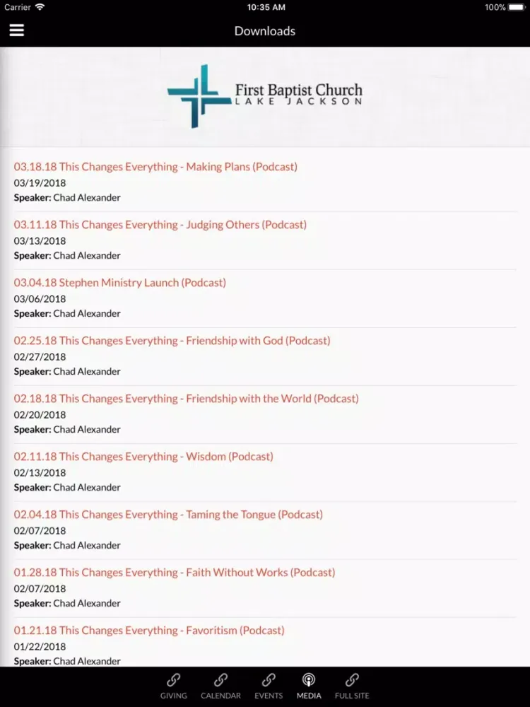 Zrzuty ekranu FBC Lake Jackson TX iPad 