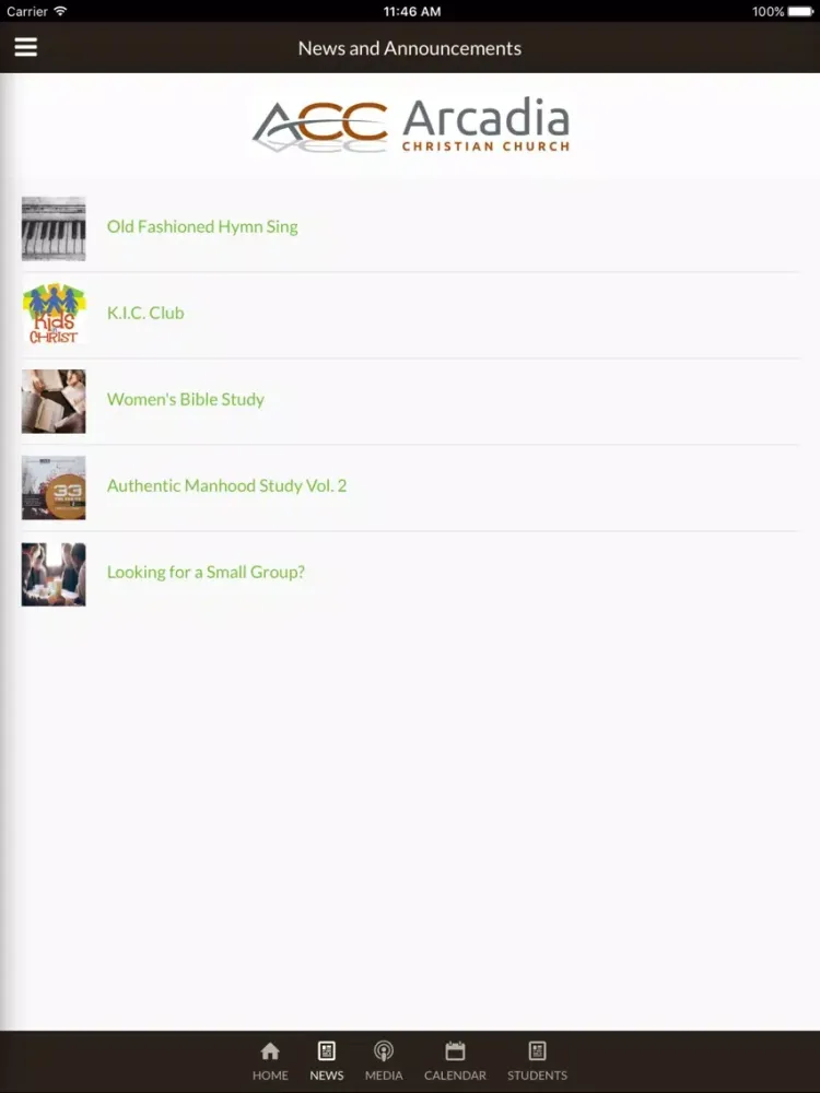 Arcadia Christian Church - Arcadia, IN iPad  Screenshots