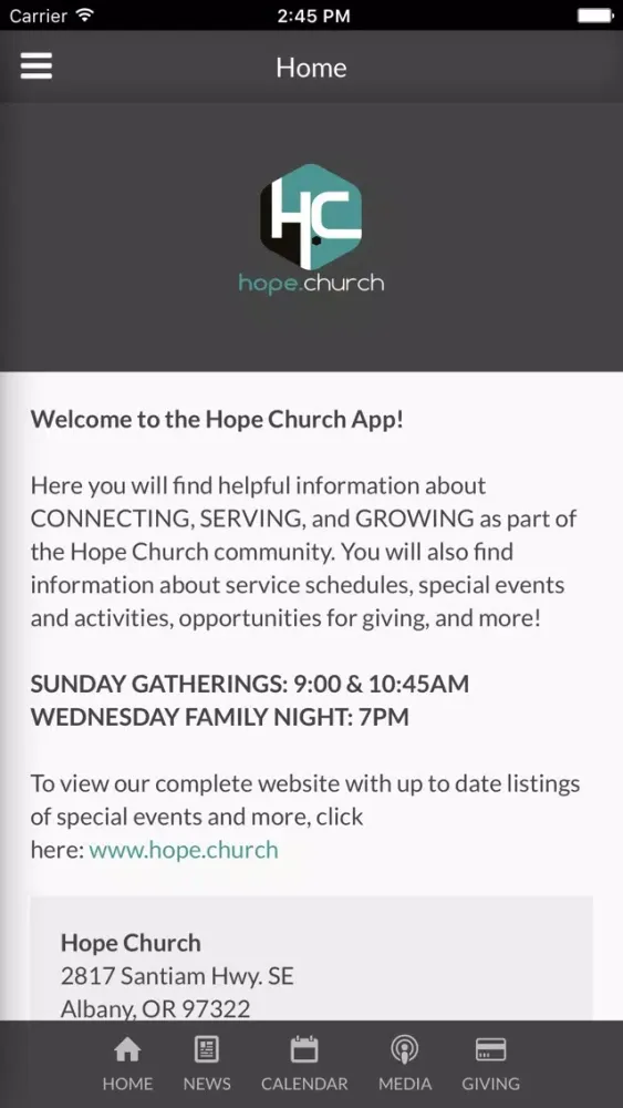 Capturas de tela do hope Church Albany - Albany, OR