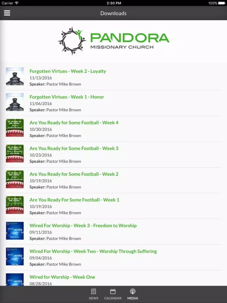 ภาพหน้าจอของ Pandora Missionary Church of Pandora, OH iPad 
