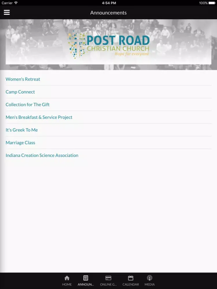 Ảnh chụp màn hình của Post Road Christian Church - Indianapolis, IN iPad 