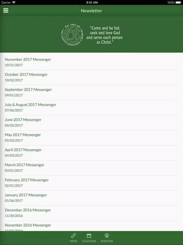 ภาพหน้าจอของ All Saints Episcopal Church iPad 