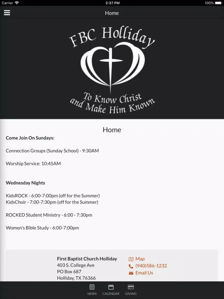 First Baptist Church Holliday iPad  Screenshots