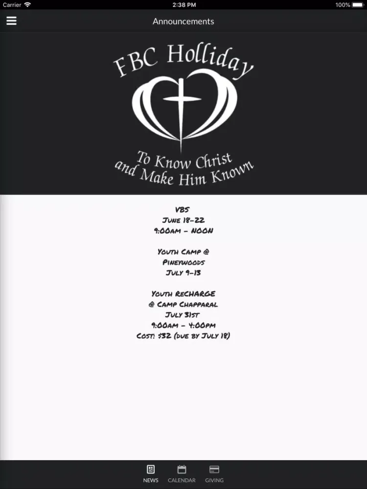 First Baptist Church Holliday iPad  Screenshots