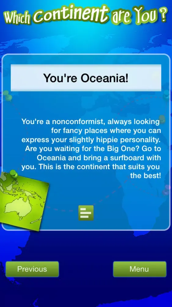 ภาพหน้าจอของ Which Continent are You?