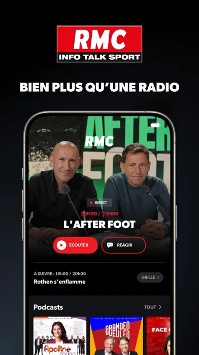 Captures d'écran de RMC Radio: podcast, info, foot