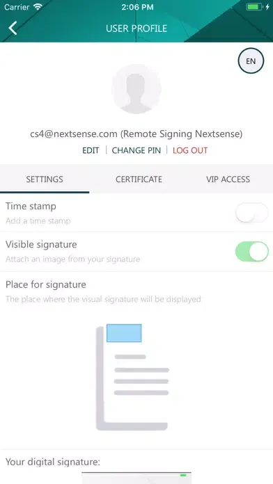 Nextsense Remote Signing Screenshots
