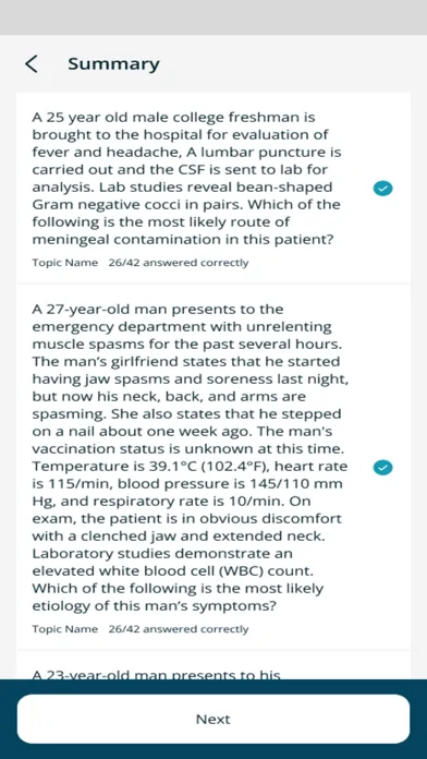 Capturas de tela do NEXT STEPS USMLE