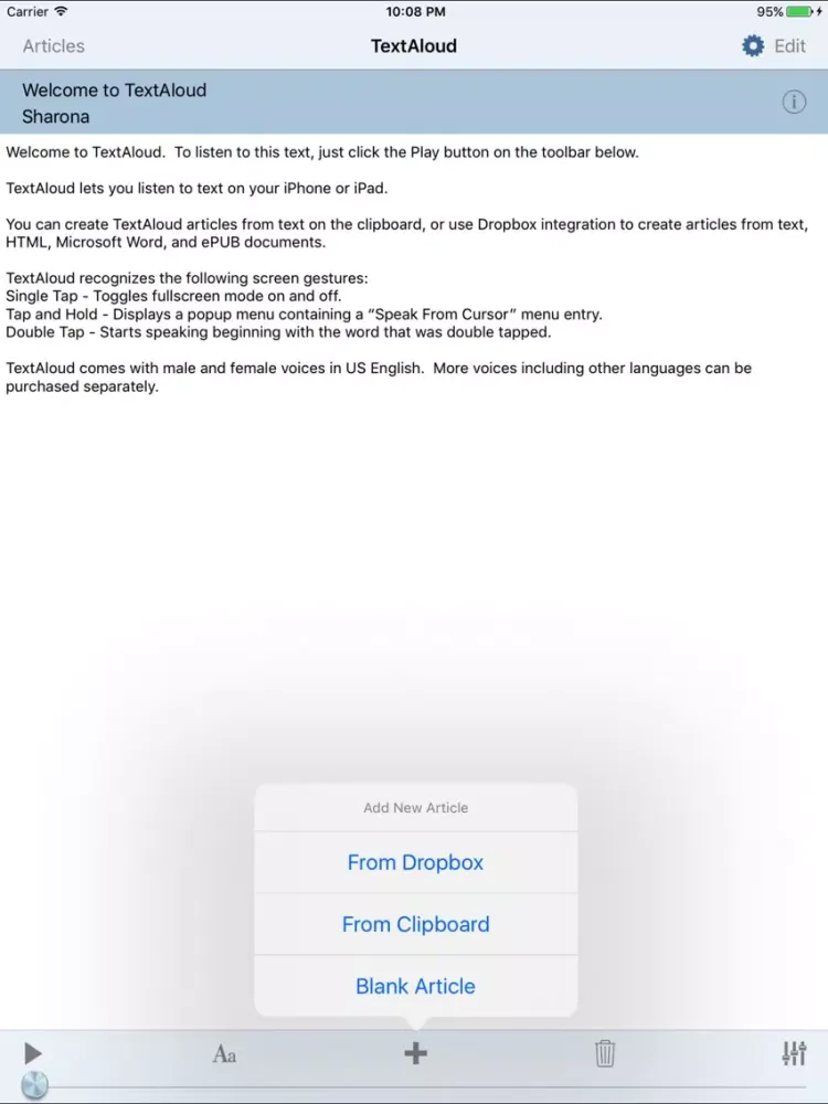 TextAloud iPad  스크린샷