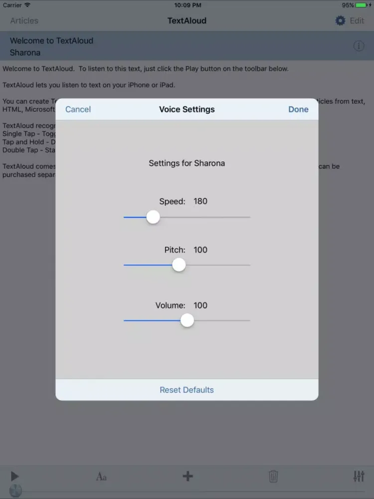 TextAloud iPad  스크린샷