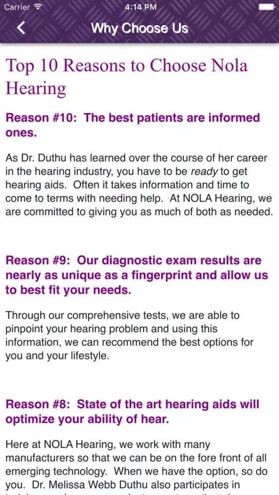 Ảnh chụp màn hình của NOLA Hearing