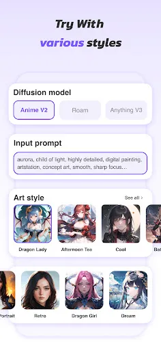Tangkapan layar Anime Art - AI Art Generator
