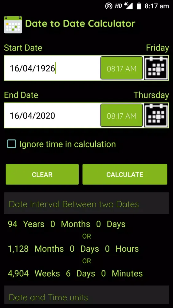 Tangkapan skrin Date Calculator