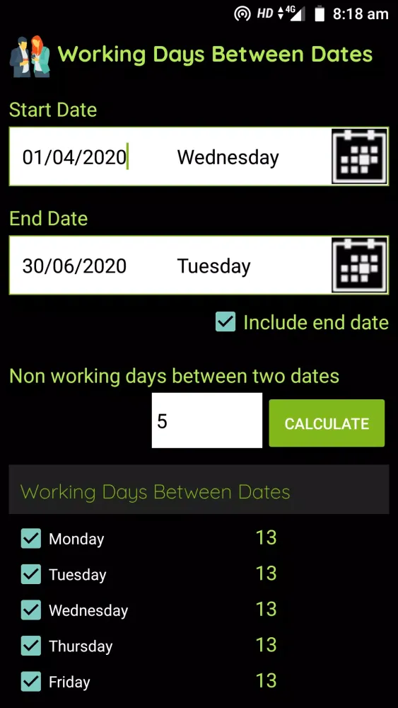 Tangkapan skrin Date Calculator