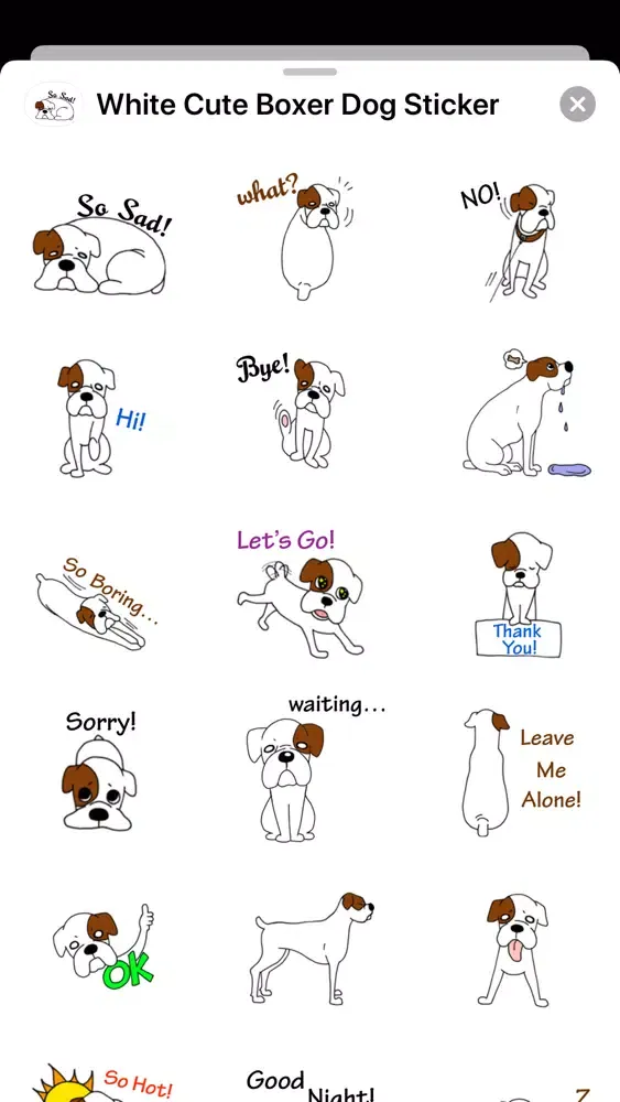 Tangkapan skrin White Cute Boxer Dog Sticker