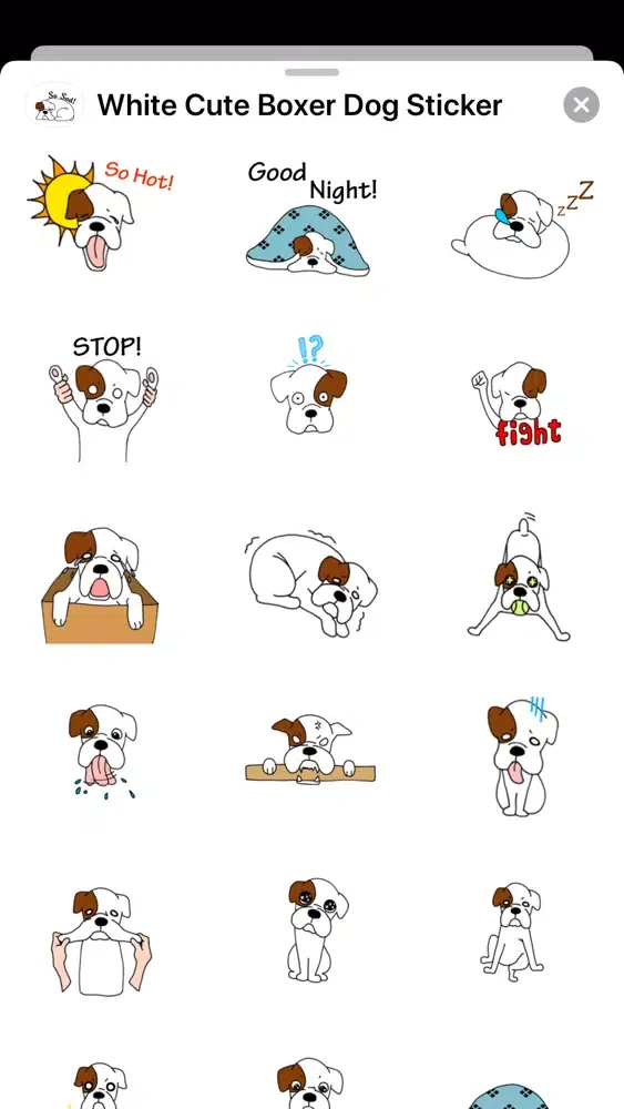 Tangkapan skrin White Cute Boxer Dog Sticker