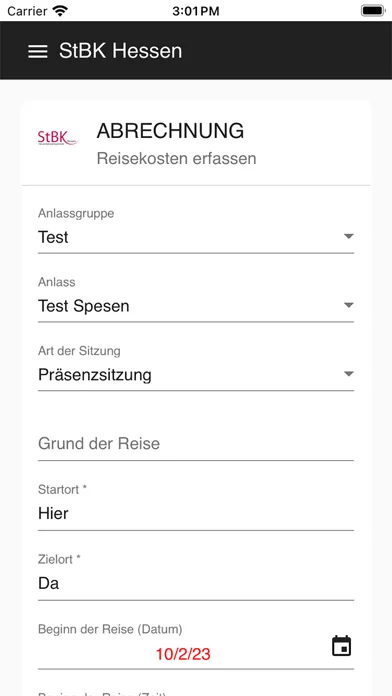 Zrzuty ekranu Reisekosten - StBK Hessen