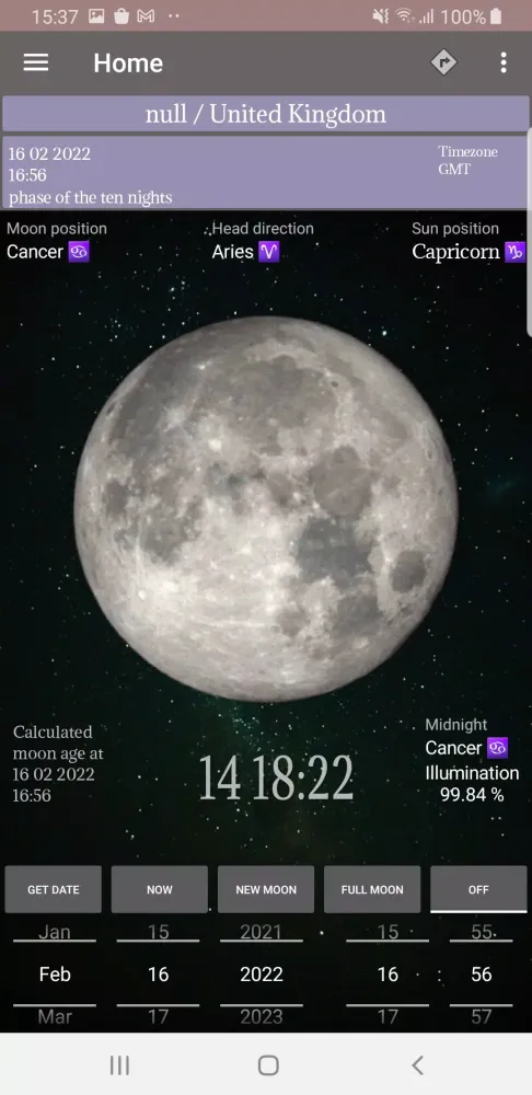 ภาพหน้าจอของ Lunisolar time