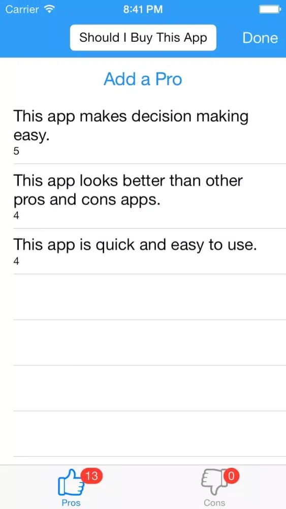 ภาพหน้าจอของ Pros and Cons Lite